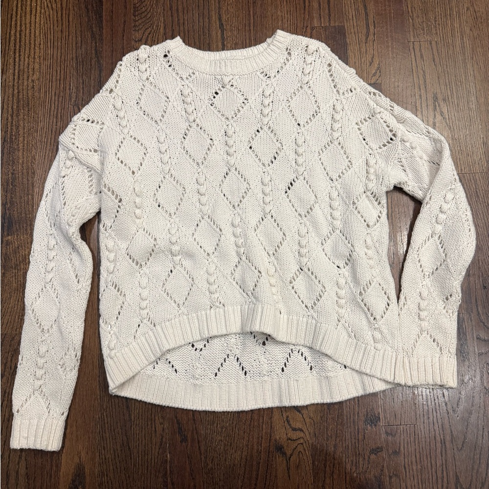 LOFT - Bobble Sweater Ivory Pointelle Knit